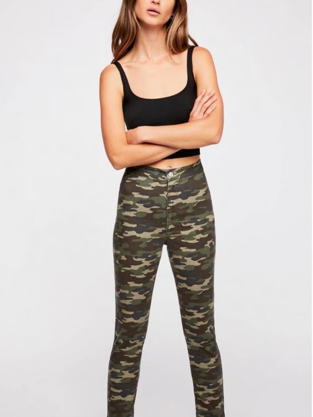 Free People Camo Print Women's Skinny Jean - Olive Green & Brown